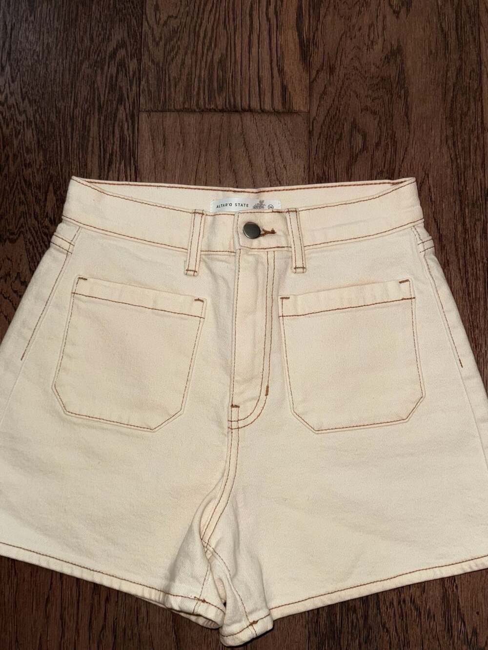 Altar'd State Cream Denim Utility Shorts Size 26